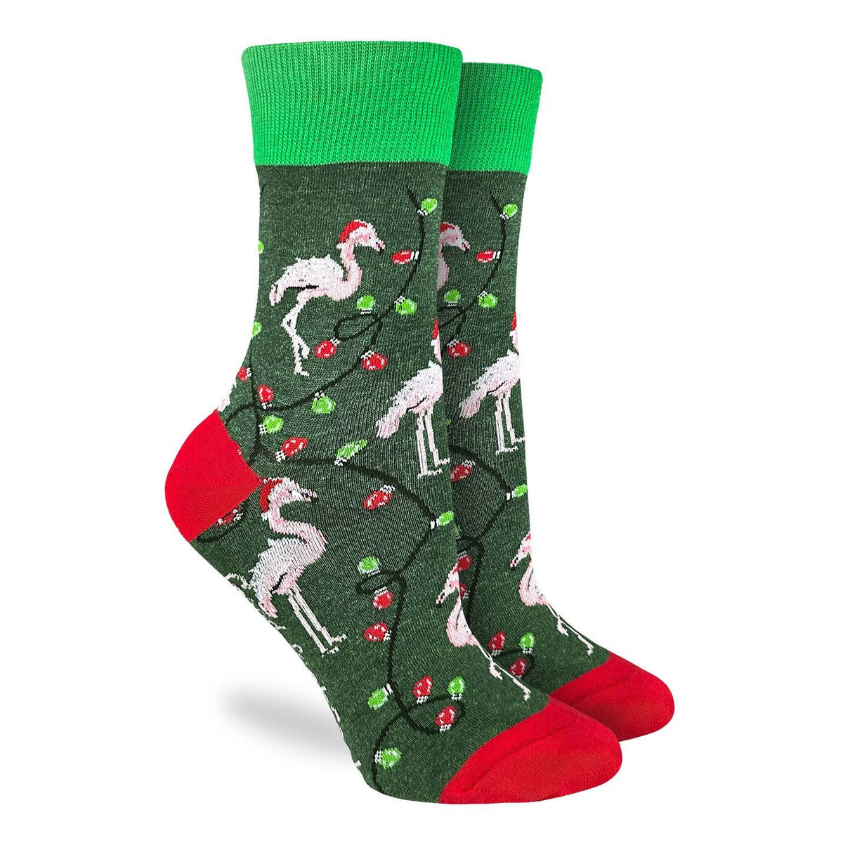 Good Luck Sock - Women's Christmas Flamingos Socks: Shoe Size 5-9