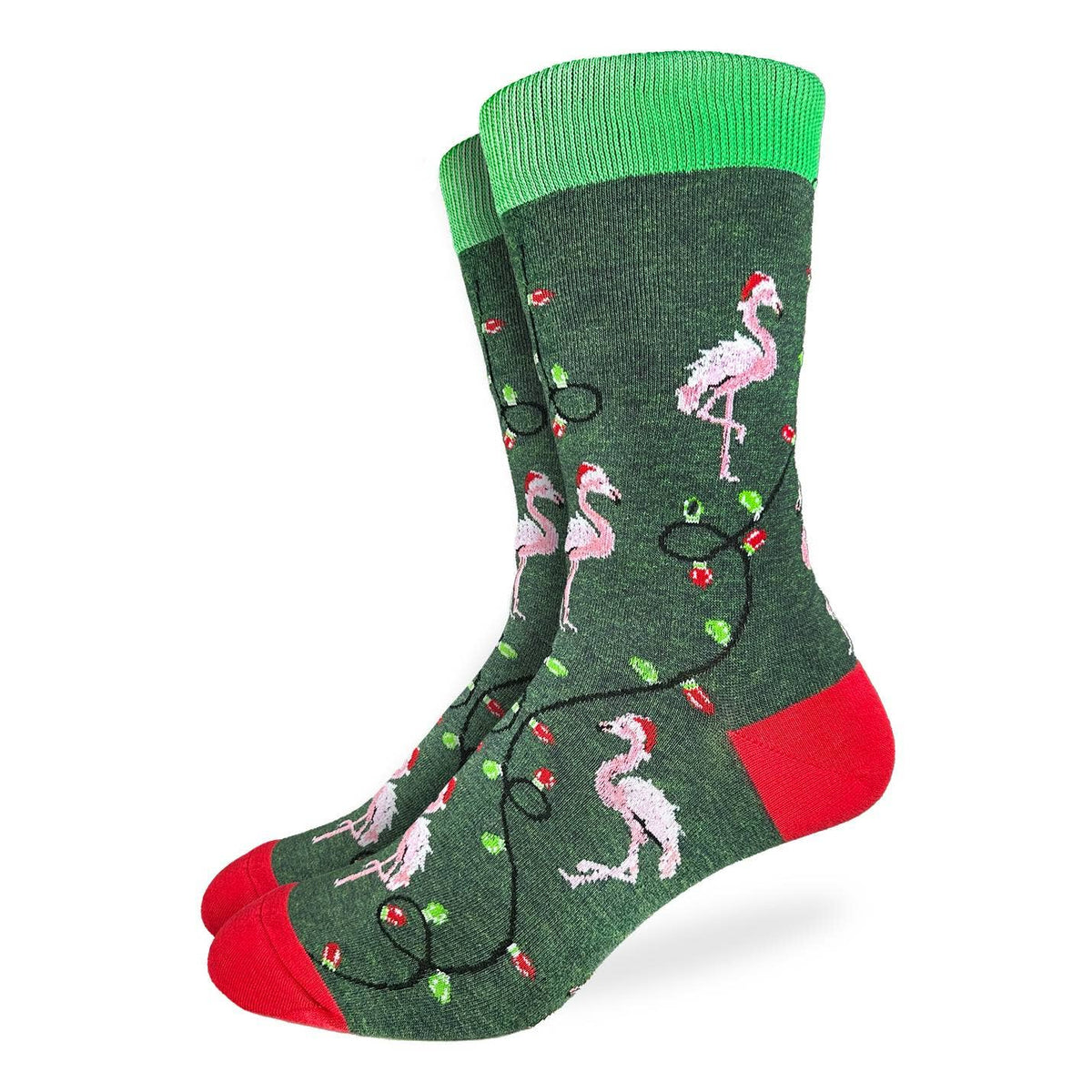 Good Luck Sock - Men's Christmas Flamingos Socks: Shoe Size 7-12