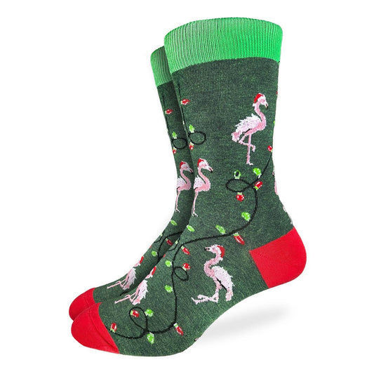 Good Luck Sock - Men's Christmas Flamingos Socks: Shoe Size 7-12