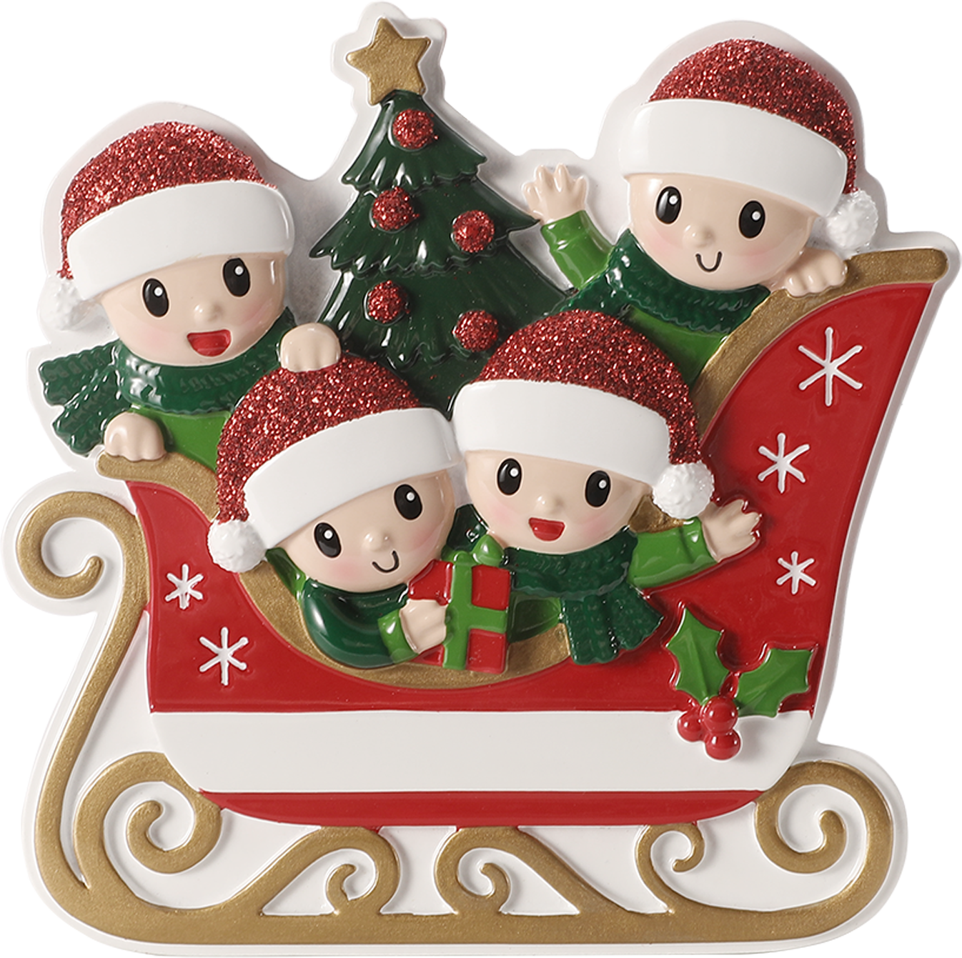 PolarX Ornaments - Family in Winter Sleigh Personalized Ornament: 6