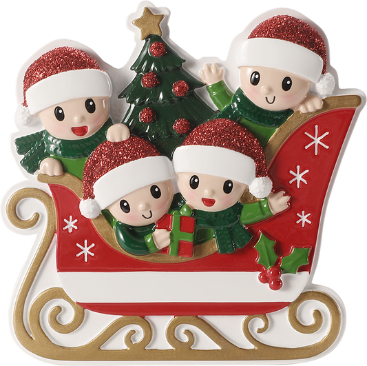 PolarX Ornaments - Family in Winter Sleigh Personalized Ornament: 4