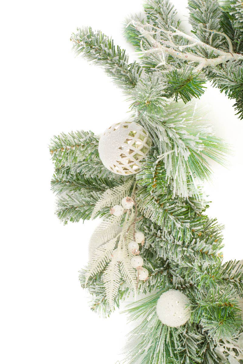 Starlight Collection - White Fir And Pine Garland With Harlequin Bulbs