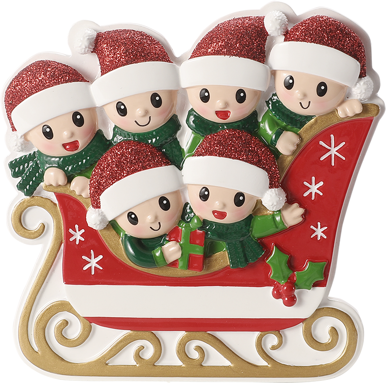 PolarX Ornaments - Family in Winter Sleigh Personalized Ornament: 6