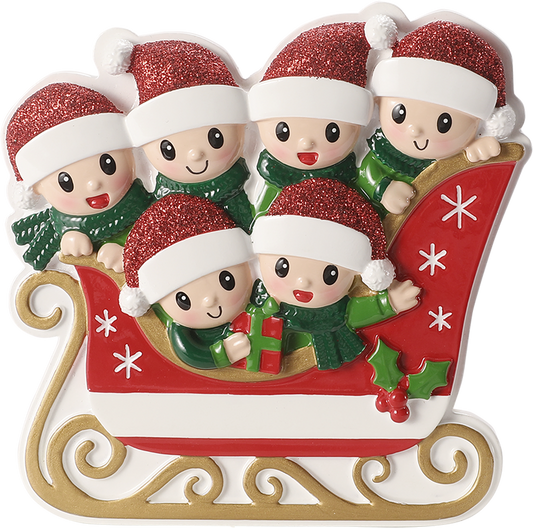 PolarX Ornaments - Family in Winter Sleigh Personalized Ornament: 6