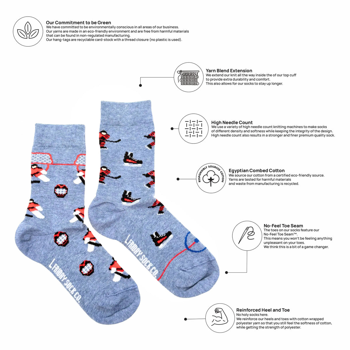 Friday Sock Co. - Kid's Hockey Crew Socks - Best Seller Playful Non-Matching: Large (Age 8-12)