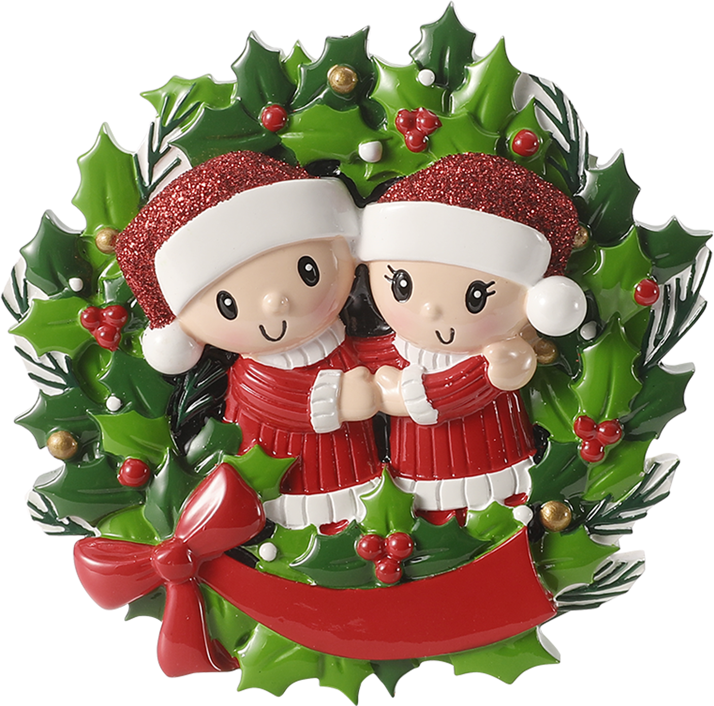 PolarX Ornaments - Family in Christmas Wreath Personalized Ornament: 2