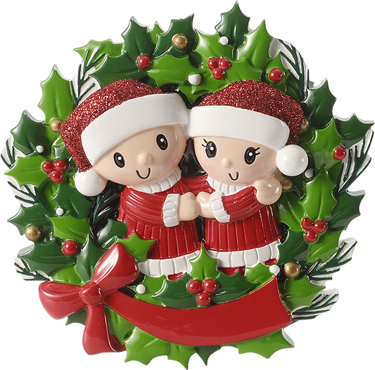 PolarX Ornaments - Family in Christmas Wreath Personalized Ornament: 2