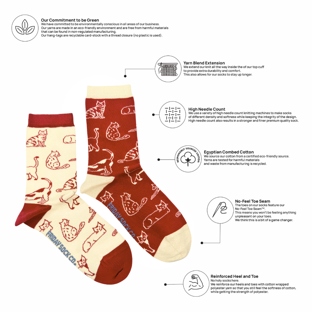Friday Sock Co. - Women's Cats This Did Good Crew Socks - Cat Lover Gift: Women’s 5 – 10