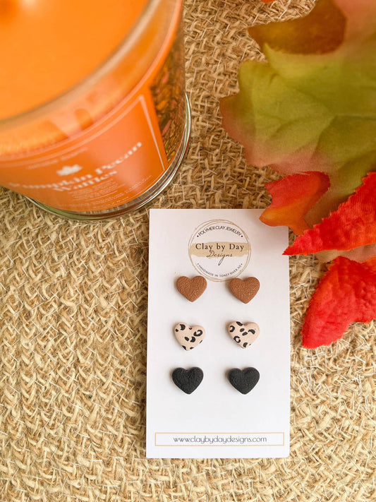 Clay by Day Designs - Neutral Heart Stud Earring Trio