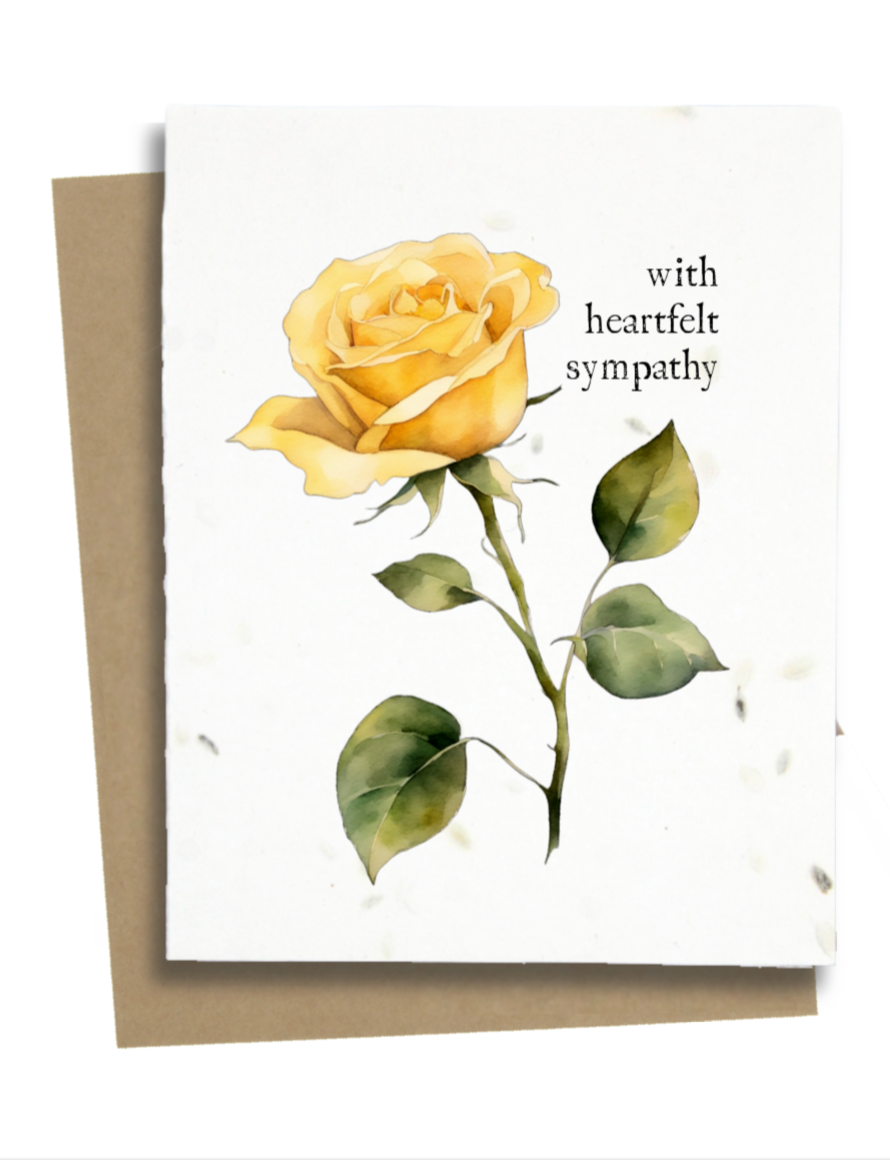 Greet n' Grow Plantable Cards - Heartfelt Sympathy Card With Yellow Rose: Wildflower
