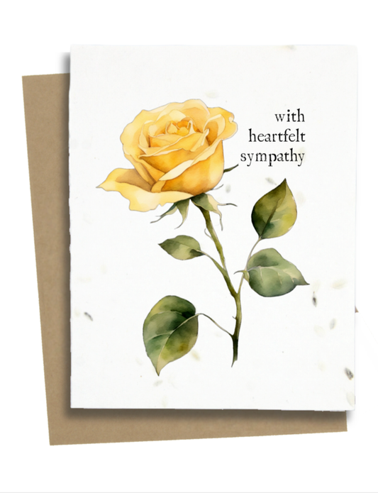 Greet n' Grow Plantable Cards - Heartfelt Sympathy Card With Yellow Rose: Wildflower