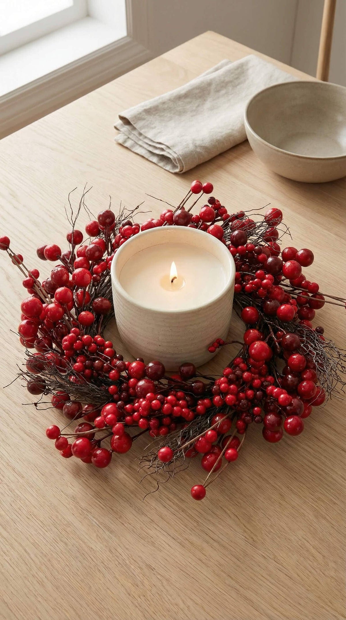 Hycroft Home Decor - Faux Christmas Wreath, Red Berry, 14 Inch