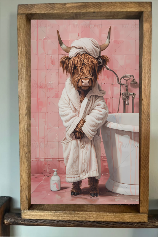 Fresh From The Shower Highland Cow Farmhouse Sign: 12x18 / Early American