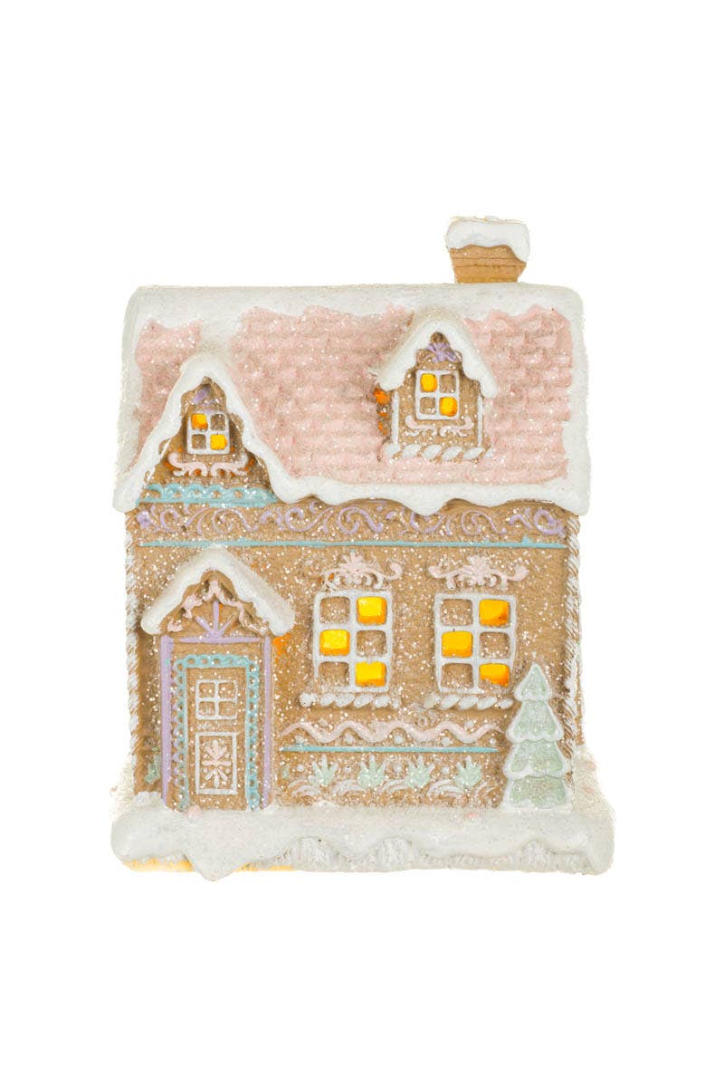 Starlight Collection - NEW-White/Pink Led Gingerbread House W/ Snowcapped Chimney