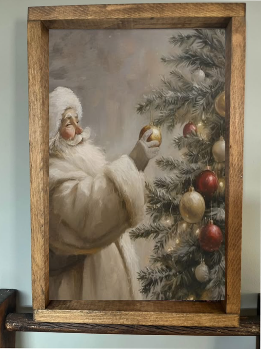 Tree Decorating Santa Farmhouse Sign: 8x12 / Early American