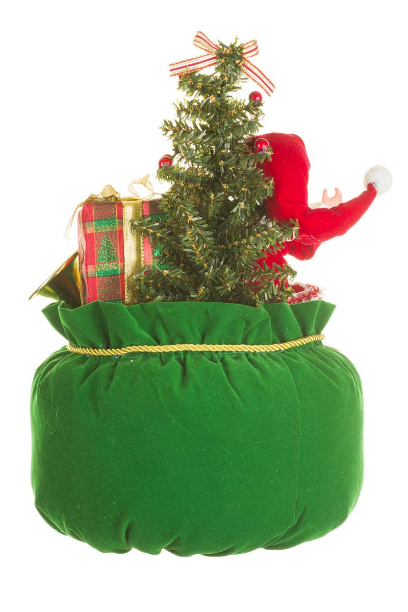 Starlight Collection - Red/Green Elf'S Christmas Sack Figurine With Bear