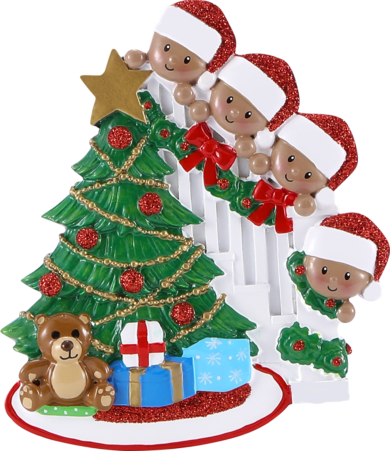 PolarX Ornaments - Dark Skin Peeking Family Personalized Christmas Ornament: 3