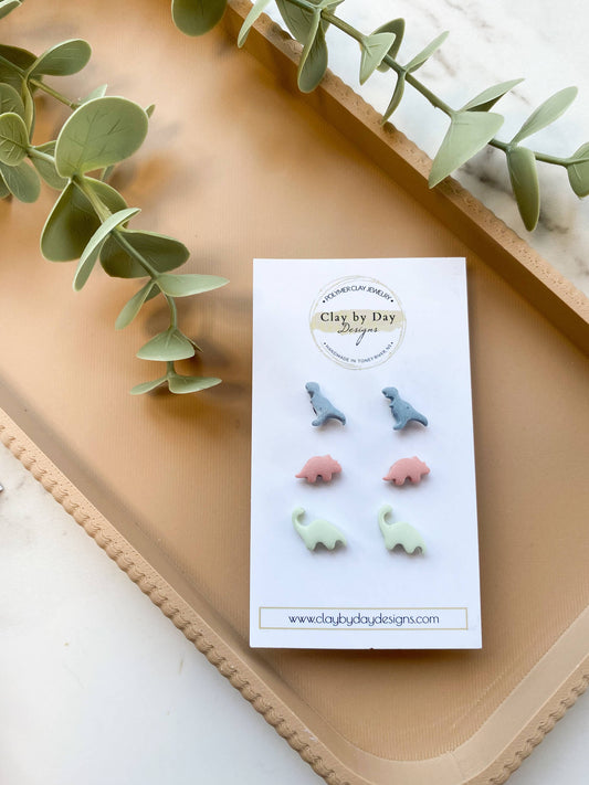 Clay by Day Designs - Tiny Dinosaur Stud Earrings  - polymer clay