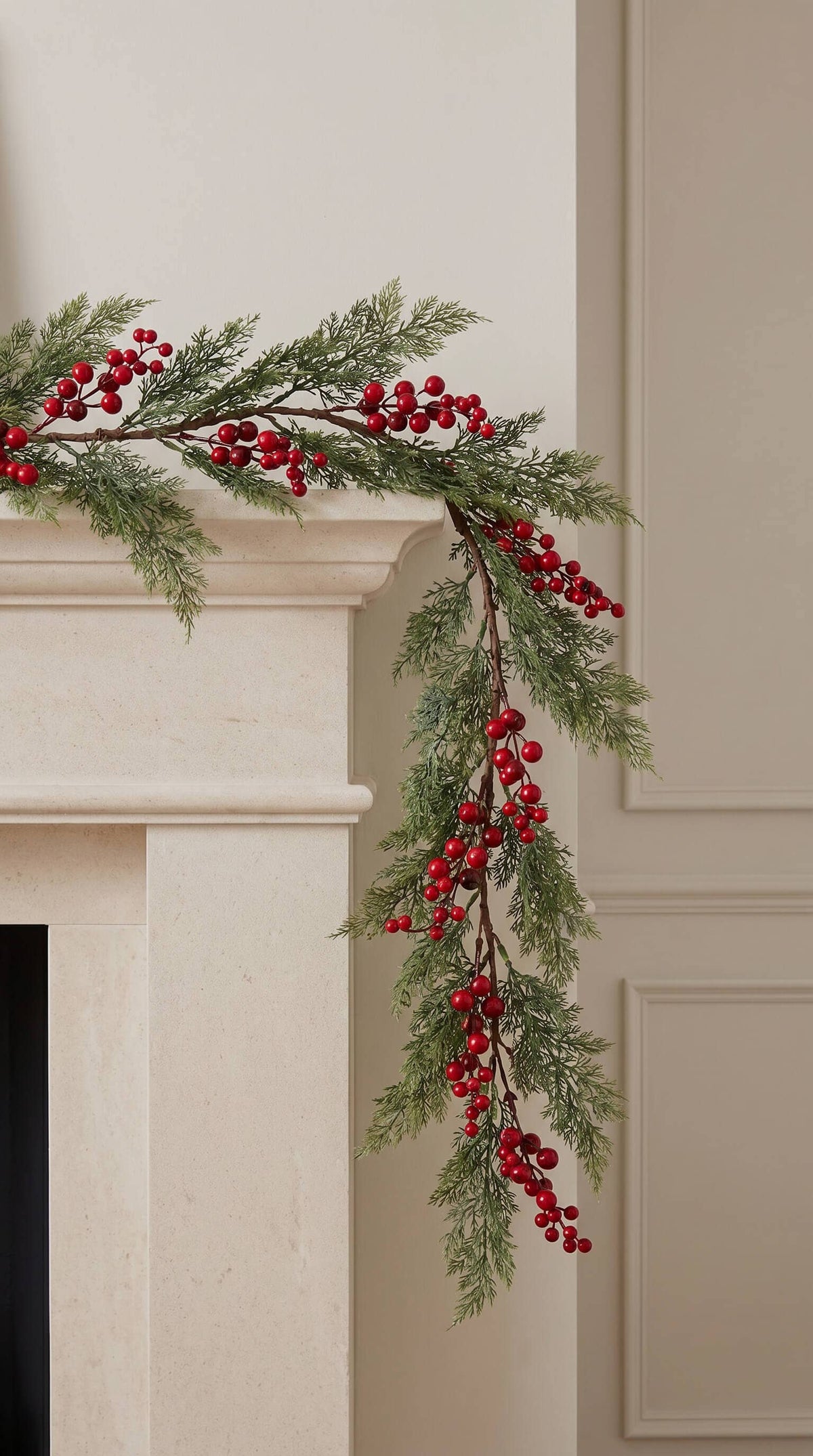 Real Touch Christmas Garland, Red Berry Cypress, 60 Inch