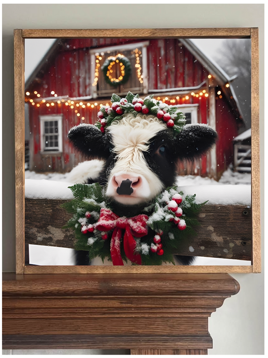 Queen of Christmas Highland Cow Farmhouse Sign: 14x14 / Early American
