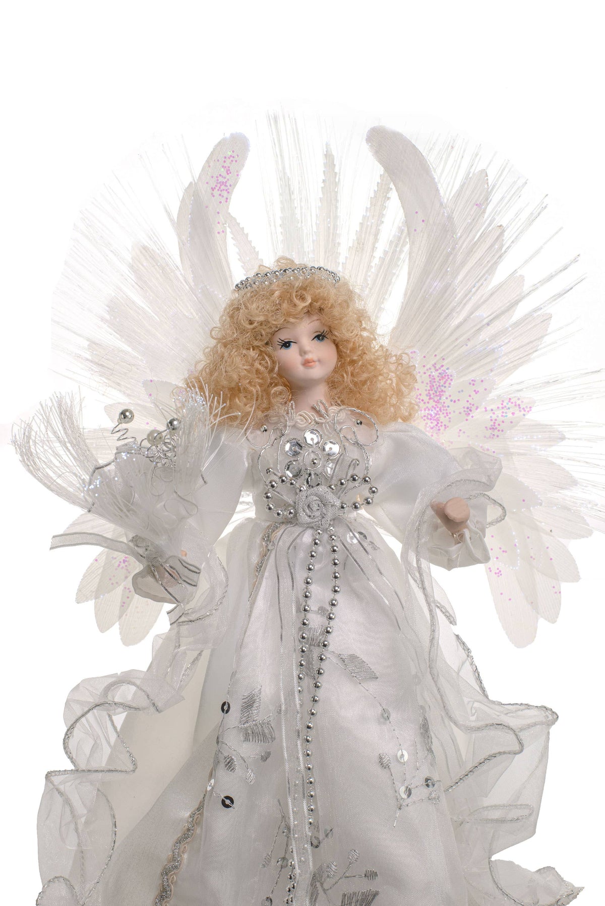 Starlight Collection - White Fiber Optic Angel Tree topper with Blonde Hair