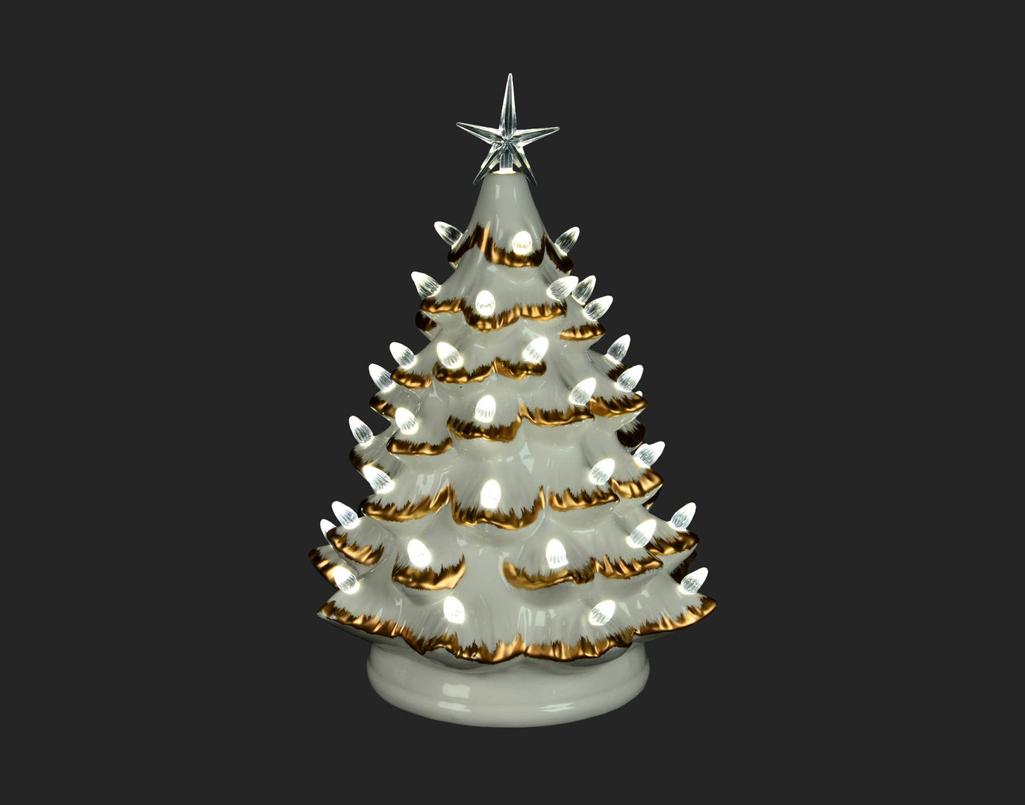 14" White Christmas Tree w/Gold Trim & LED Lights