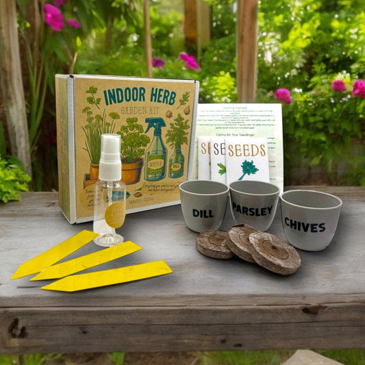 Fuschia Designs Shop - Indoor Herb Garden Starter Kit with Parsley, Chives, and Dill Seeds