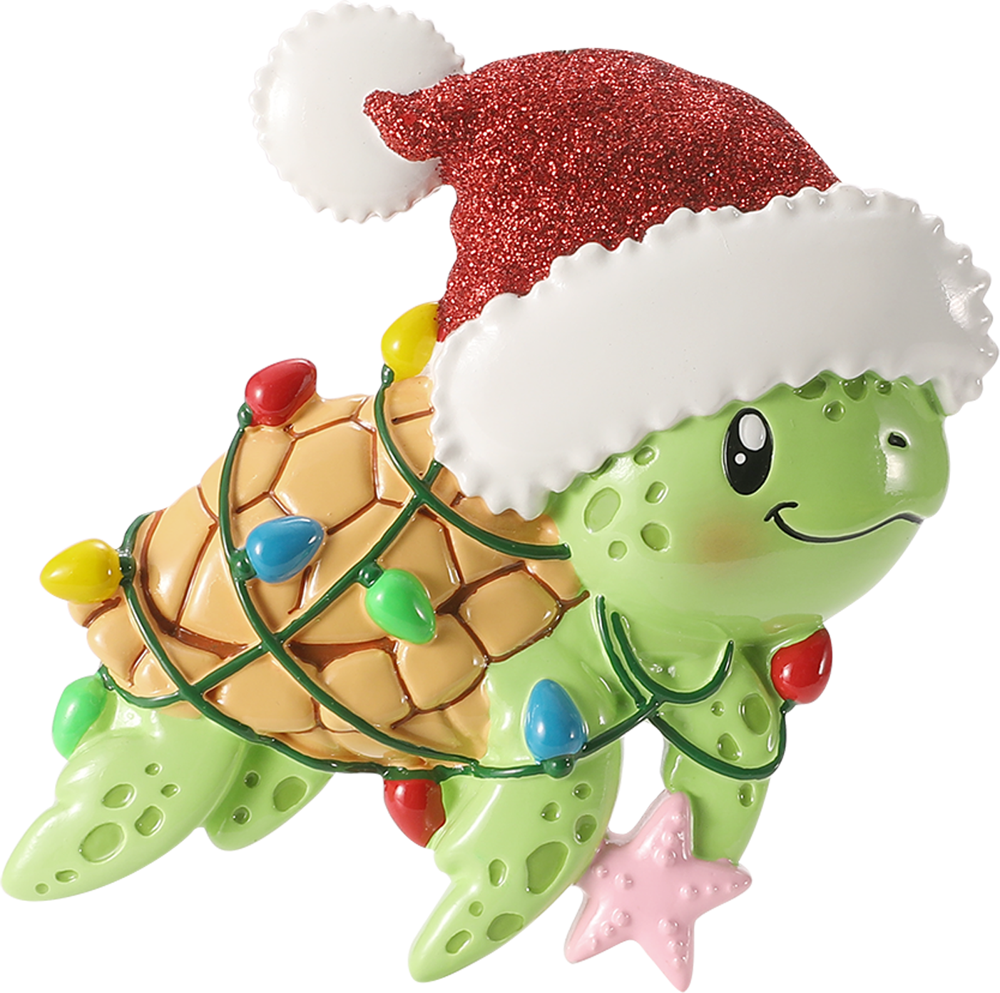 PolarX Ornaments - Turtle in Santa Hat Tangled in Lights Personalized Ornament