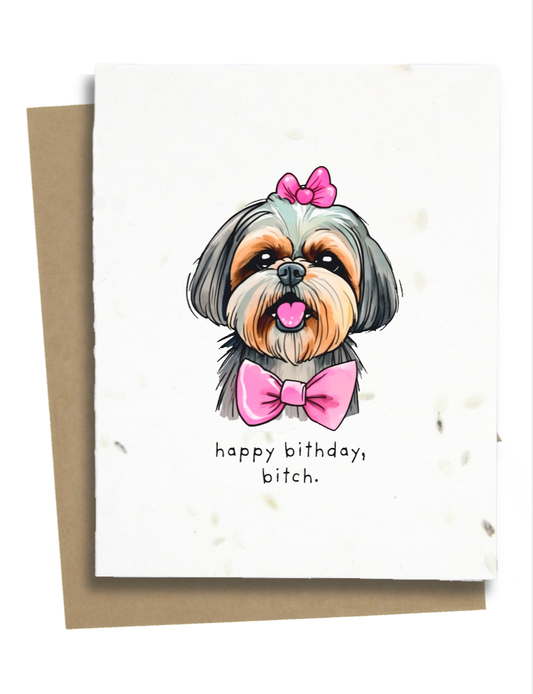 Greet n' Grow Plantable Cards - Shih Tzu Dog Happy Birthday Card: Wildflower