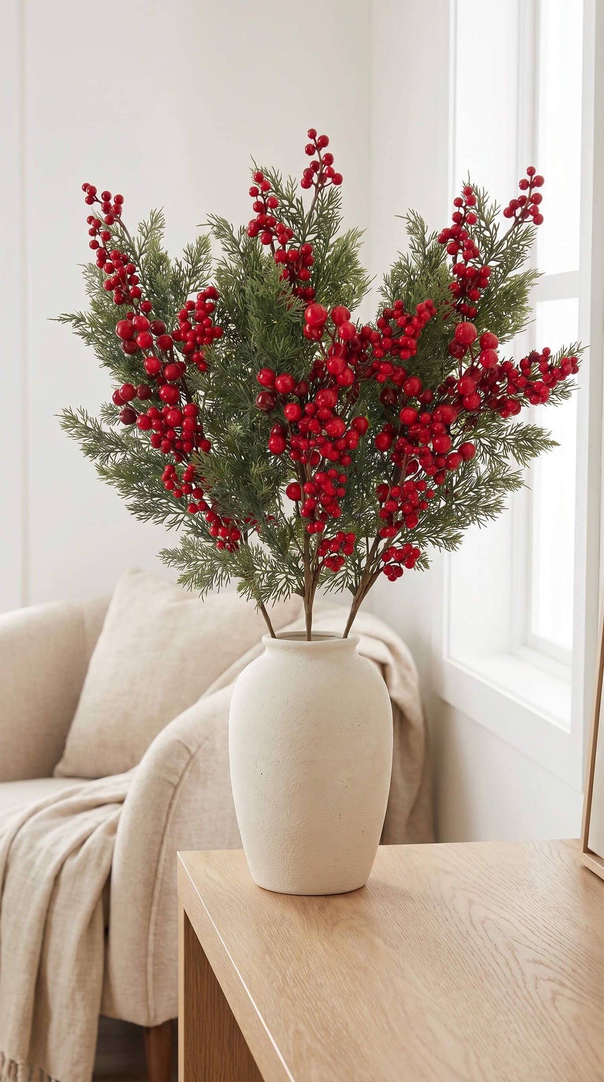Real Touch Christmas Stem, Red Berry Cypress, 32 Inch