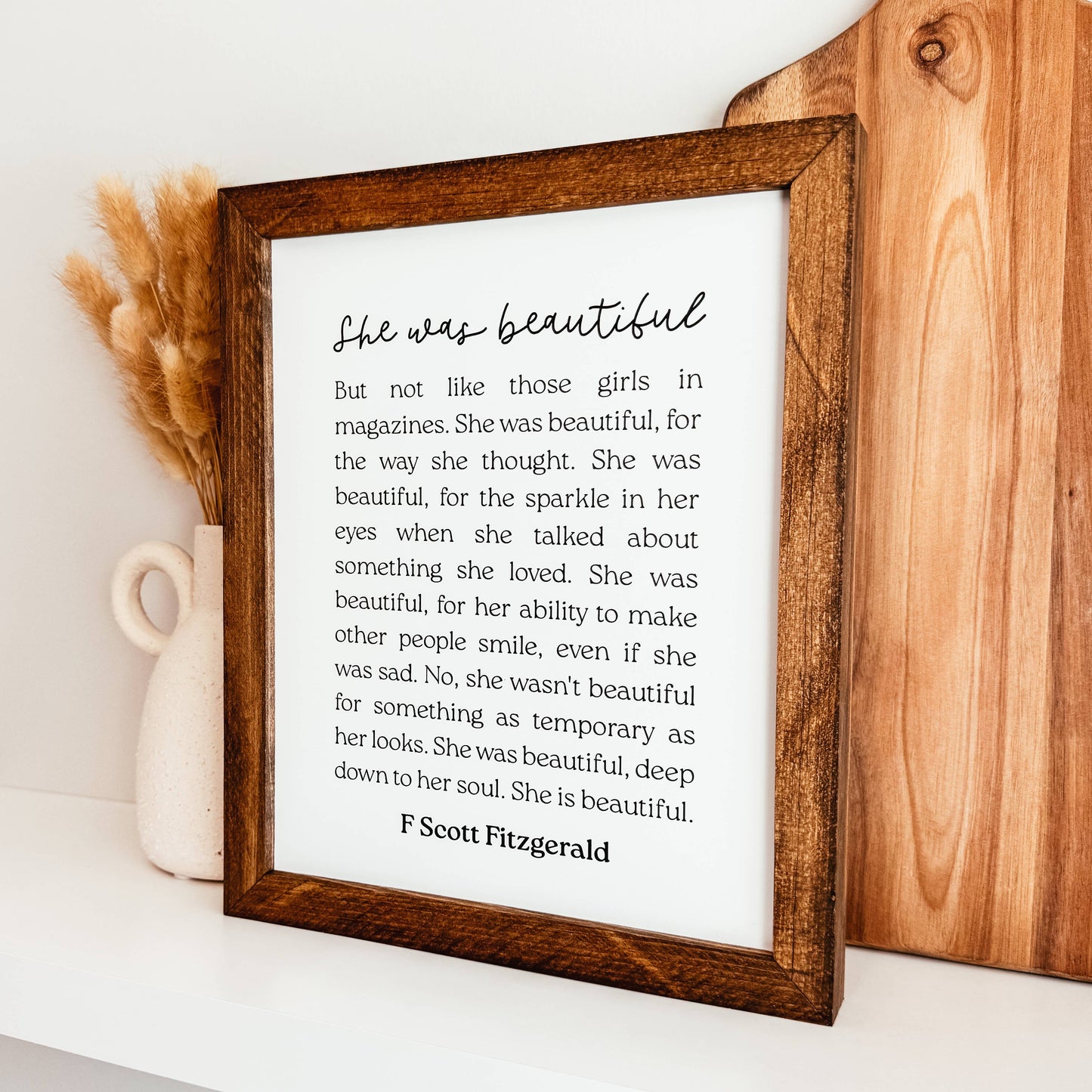 Knotty Design Co. - She Was Beautiful F Scott Fitzgerald Framed Wooden Sign