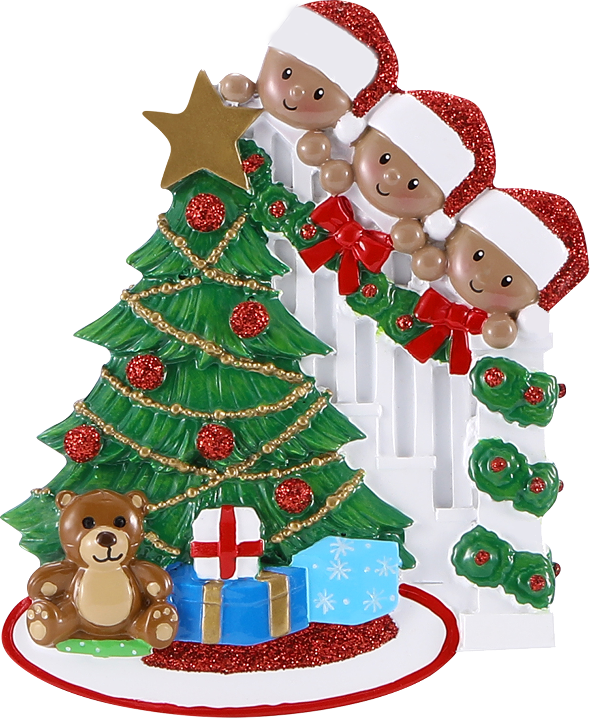 PolarX Ornaments - Dark Skin Peeking Family Personalized Christmas Ornament: 2