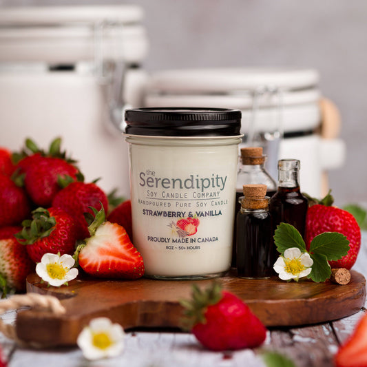 Serendipity Soy Candles - Strawberry & Vanilla: 8oz Candle/Wax Melts (sold individually)