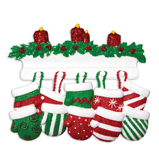 PolarX Ornaments - Red & Green Mitten Family Personalized Ornament: 10