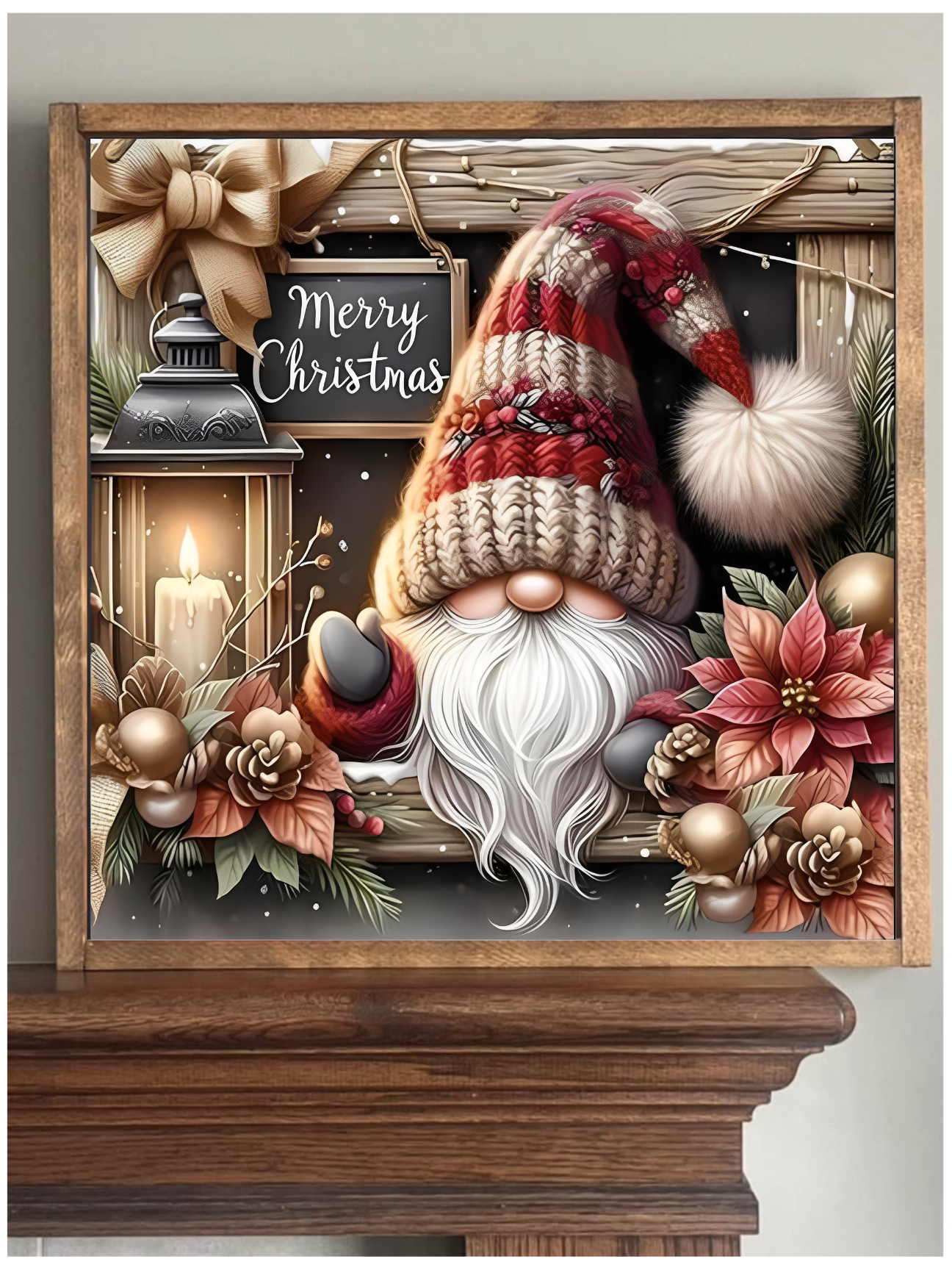 Stir Crazy Signs - Merry Christmas Gnome Farmhouse Sign: 12x12 / Jacobean