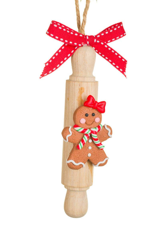 Starlight Collection - NEW-Brown Gingerbread Woman Ornament On A Rolling Pin