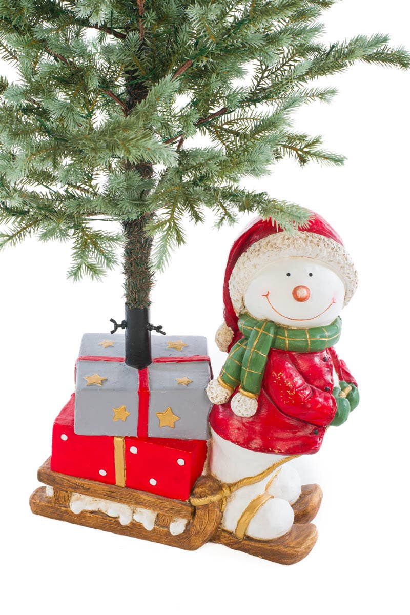 Starlight Collection - Red Snowman Christmas Tree Stand With Sled
