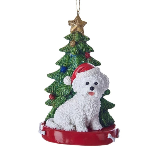 Bichon Frise Dog Ornament with Christmas Tree, 4”, KA-C7954