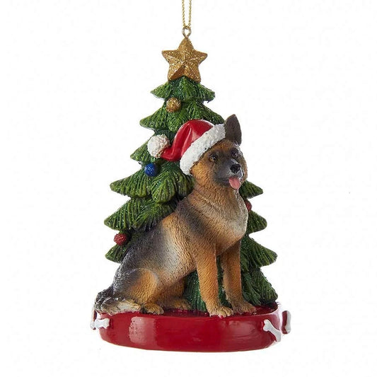 German Shepherd with Christmas Tree Dog Ornament KA- C7954