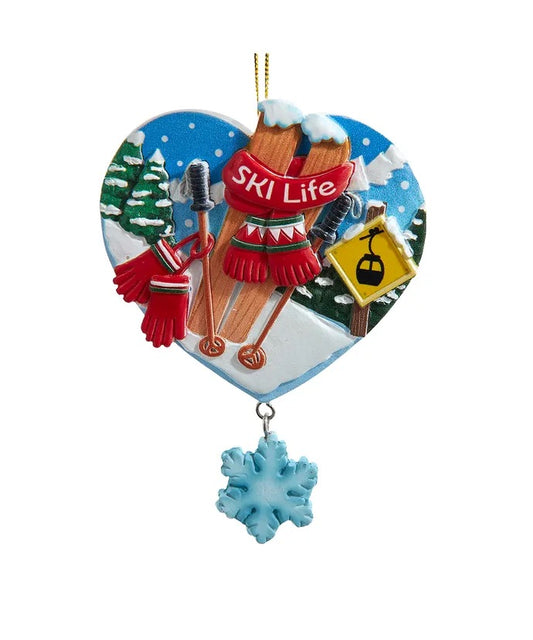 Heart Shaped Skiing With Dangle Ornament, Can be Personalized
