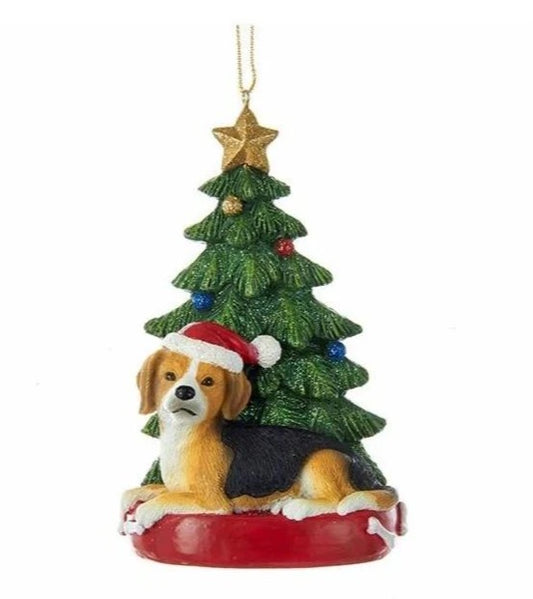 Beagle with Christmas Tree