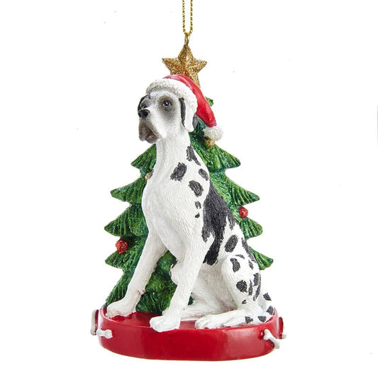 Great Dane Dog and Christmas Tree Ornament, 4”, KA-C7984