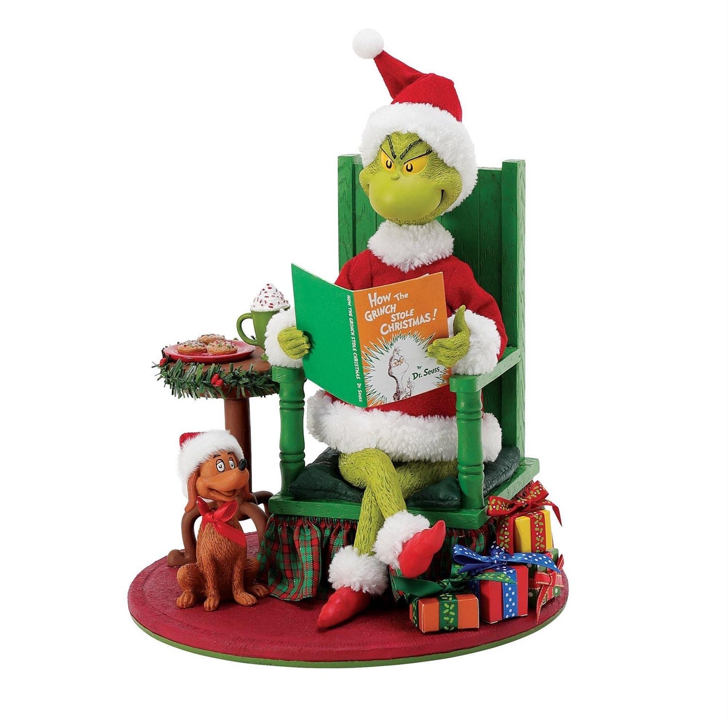 Even the Grinch can't resist a warm cup of cocoa and another reading of How The Grinch Stole Christmas!

Figurine
10in H
Part of the Department 56 Possible Dreams Collection
Designed in the USA
From the #1 Santa Brand
Stiffened fabric and hand-painted details
Grinch Licensed Collectible
UPC Code: 028399396955