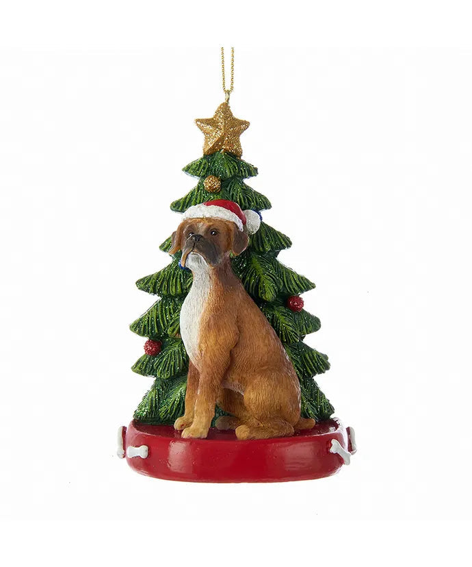 Boxer and Christmas Tree Ornament, 4”, KA- C7954