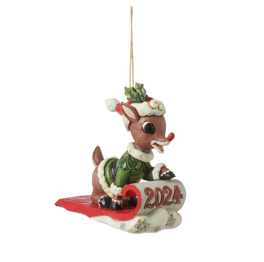 Dated 2024 Rudolph In Sled Ornament by Jim Shore