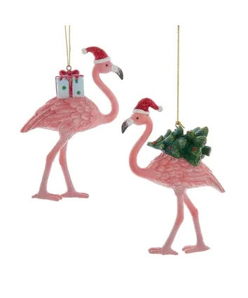 Coastal Flamingo With Gifts & Christmas Tree Ornament, Individually Sold