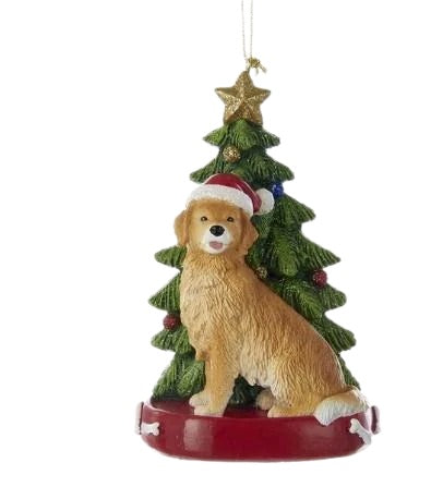 Golden Labrador Retriever with Christmas Tree Ornament, 4”, KA-C7954