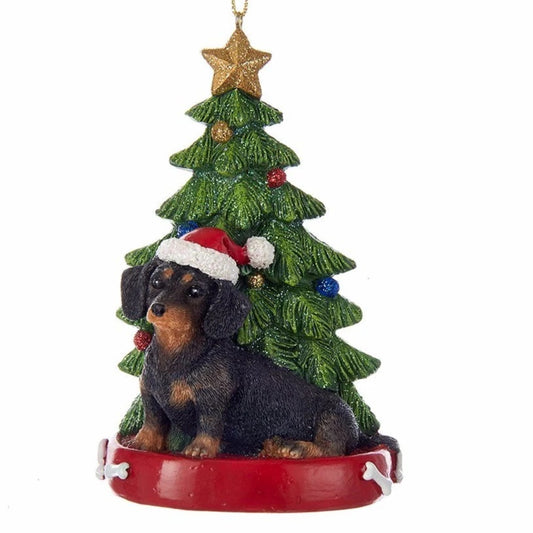 Black Dachshund with Christmas Tree Ornament - KA C7954