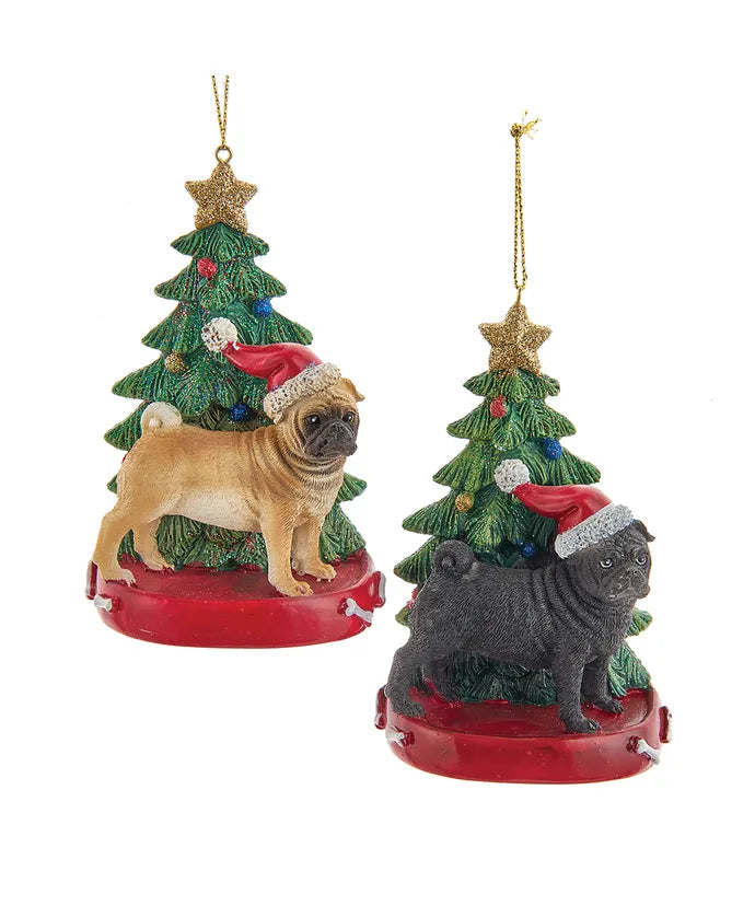 Pug with Christmas Tree KA-C7954, 2 Colours, Sold Individually