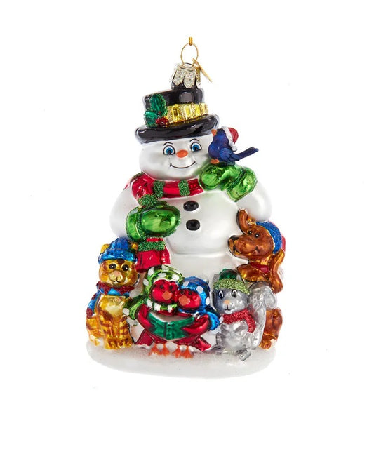 Noble Gems™ Glass Snowman With Animals Ornament